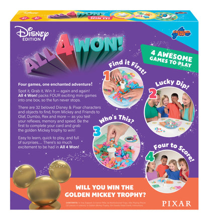 Back of the All 4 Won! Disney Edition box showing four ways to play