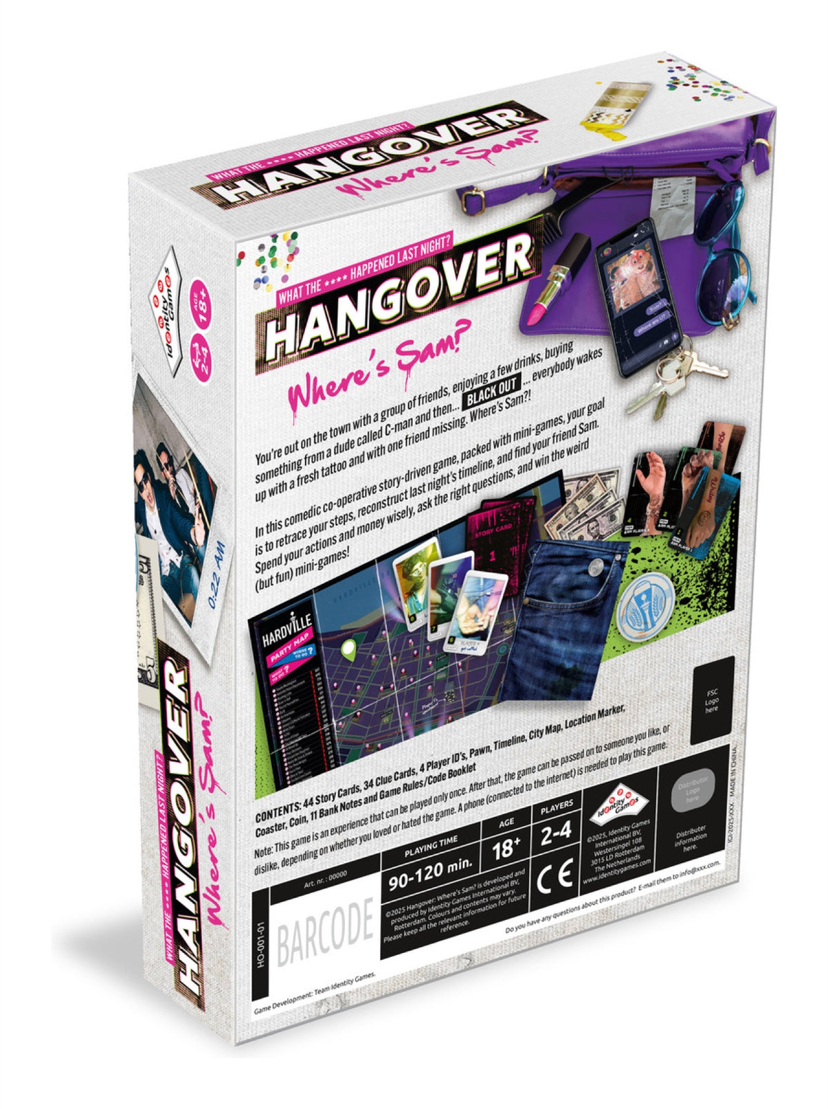 TOMY Hangover Where’s Sam? board game box, rear view