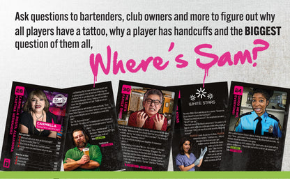 Hangover game character cards explaining the mystery of Where’s Sam?