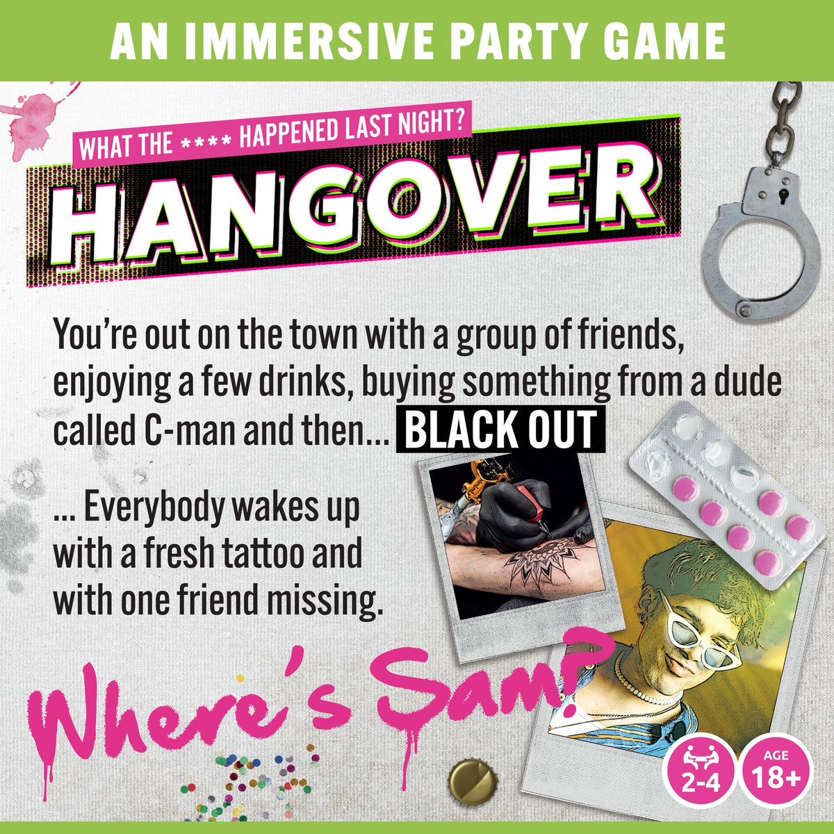 Hangover immersive party game story overview for two to four adults