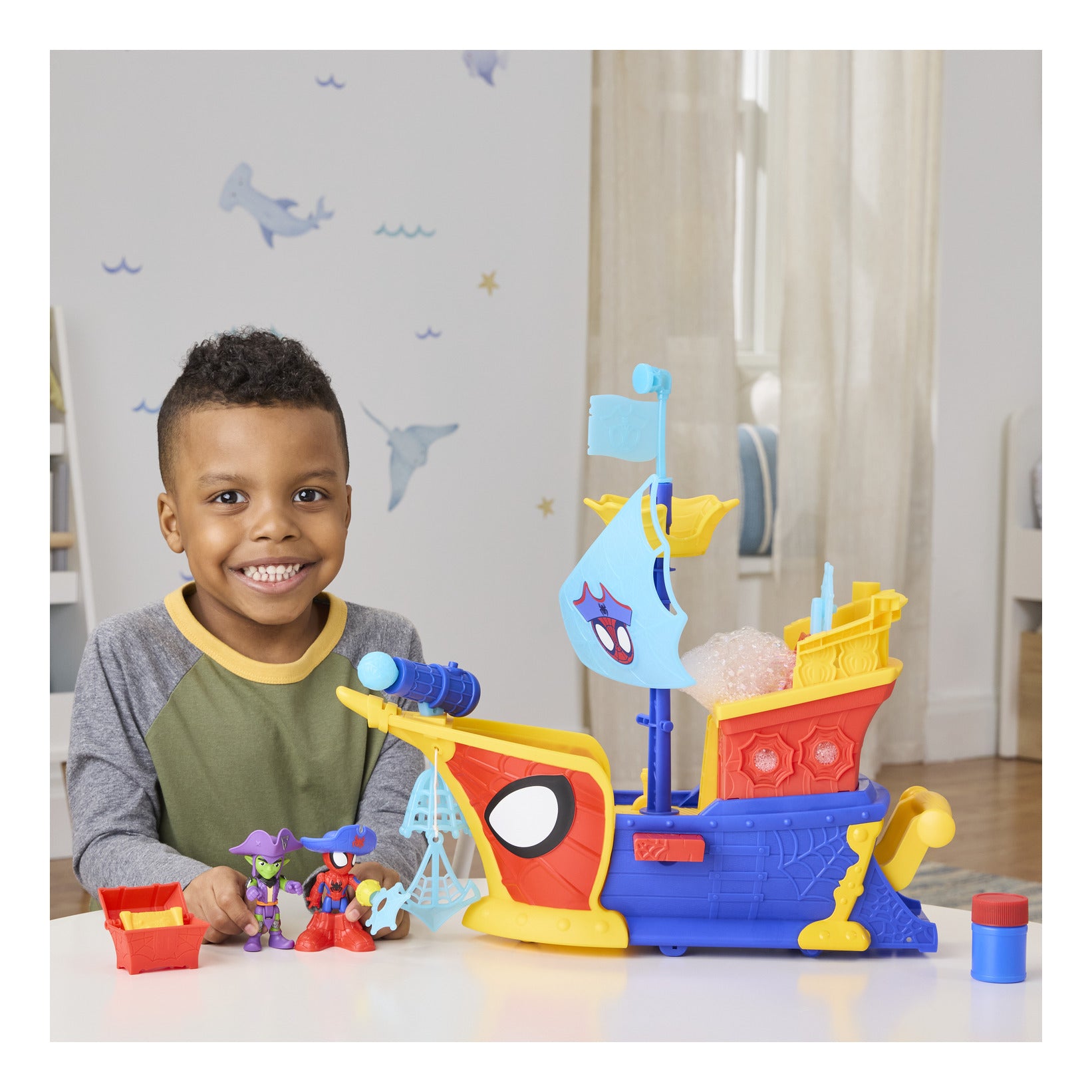 Marvel Spidey and His Amazing Friends Water-Webs Webs Ahoy Bubble Pirate Ship Playset