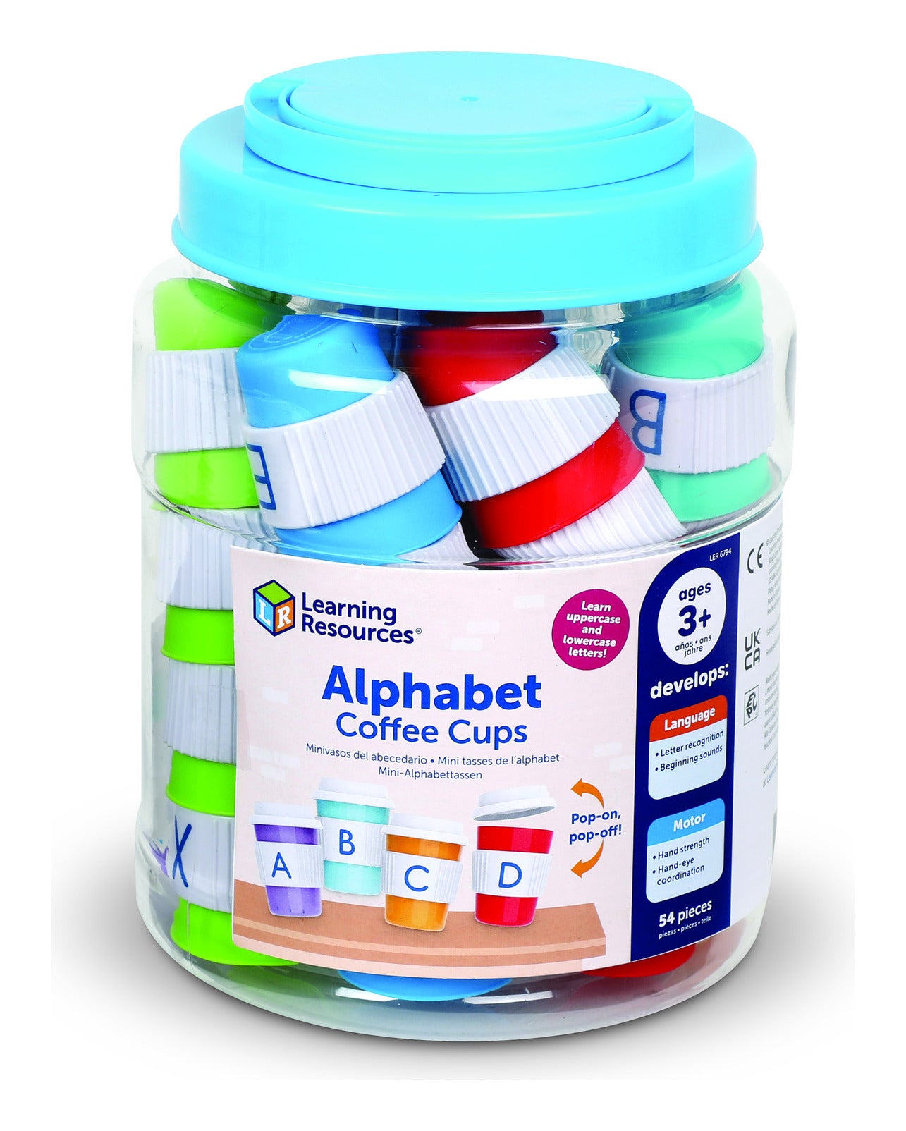 Learning Resources Alphabet Coffee Cups – 52-Piece Set