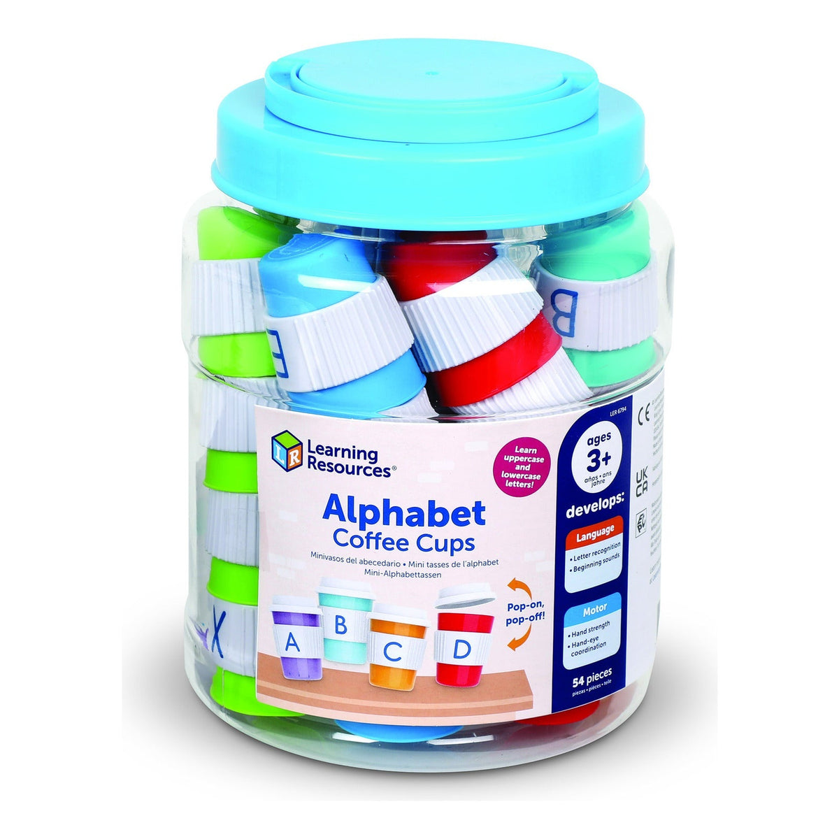 Learning Resources Alphabet Coffee Cups – 52-Piece Set