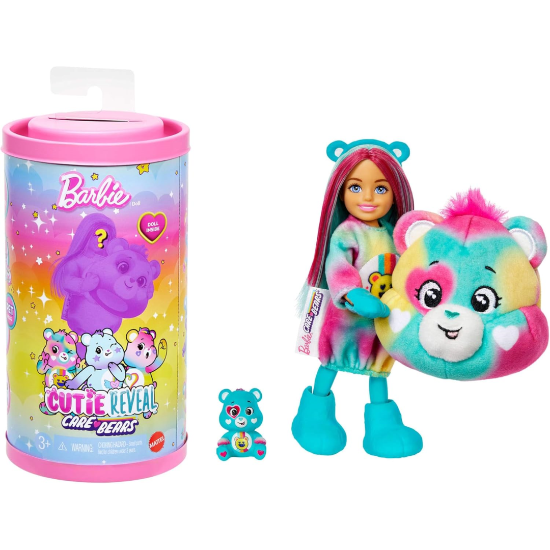 Barbie Cutie Reveal Care Bears Series 2 Chelsea Doll with 6 Surprises Soft Toy