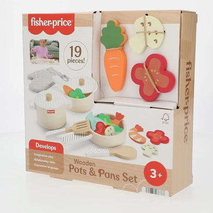 Fisher-Price Wooden Pots & Pans 19-Piece Pretend Play Set