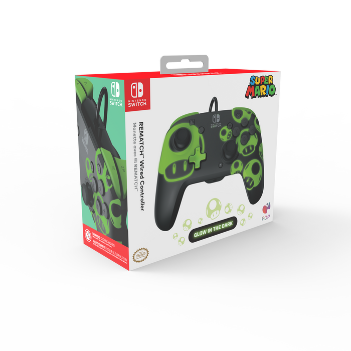 PDP REMATCH 1-Up Glow in the Dark Wired Controller for Nintendo Switch