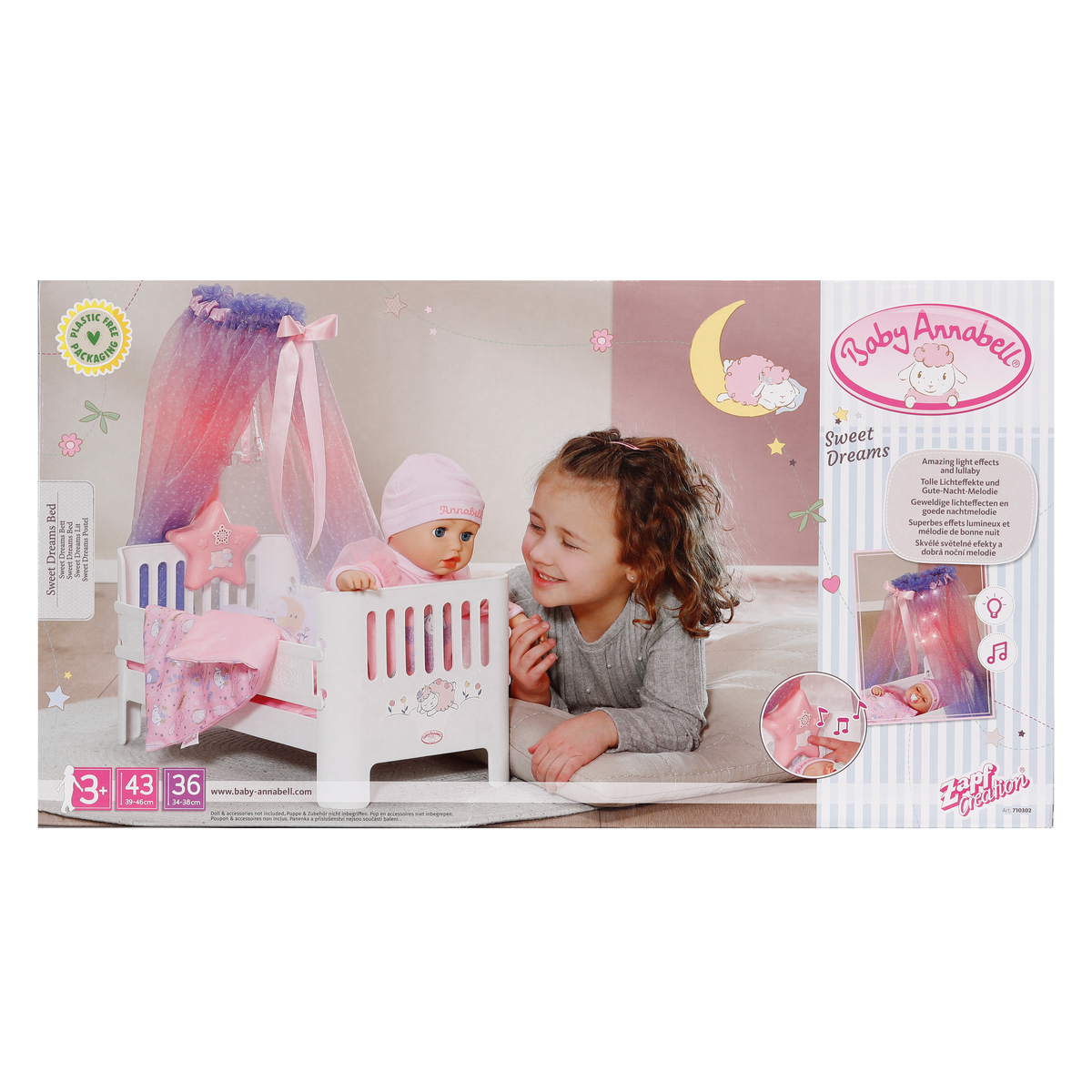 Baby Annabell Sweet Dreams Bed with Light-Up Canopy