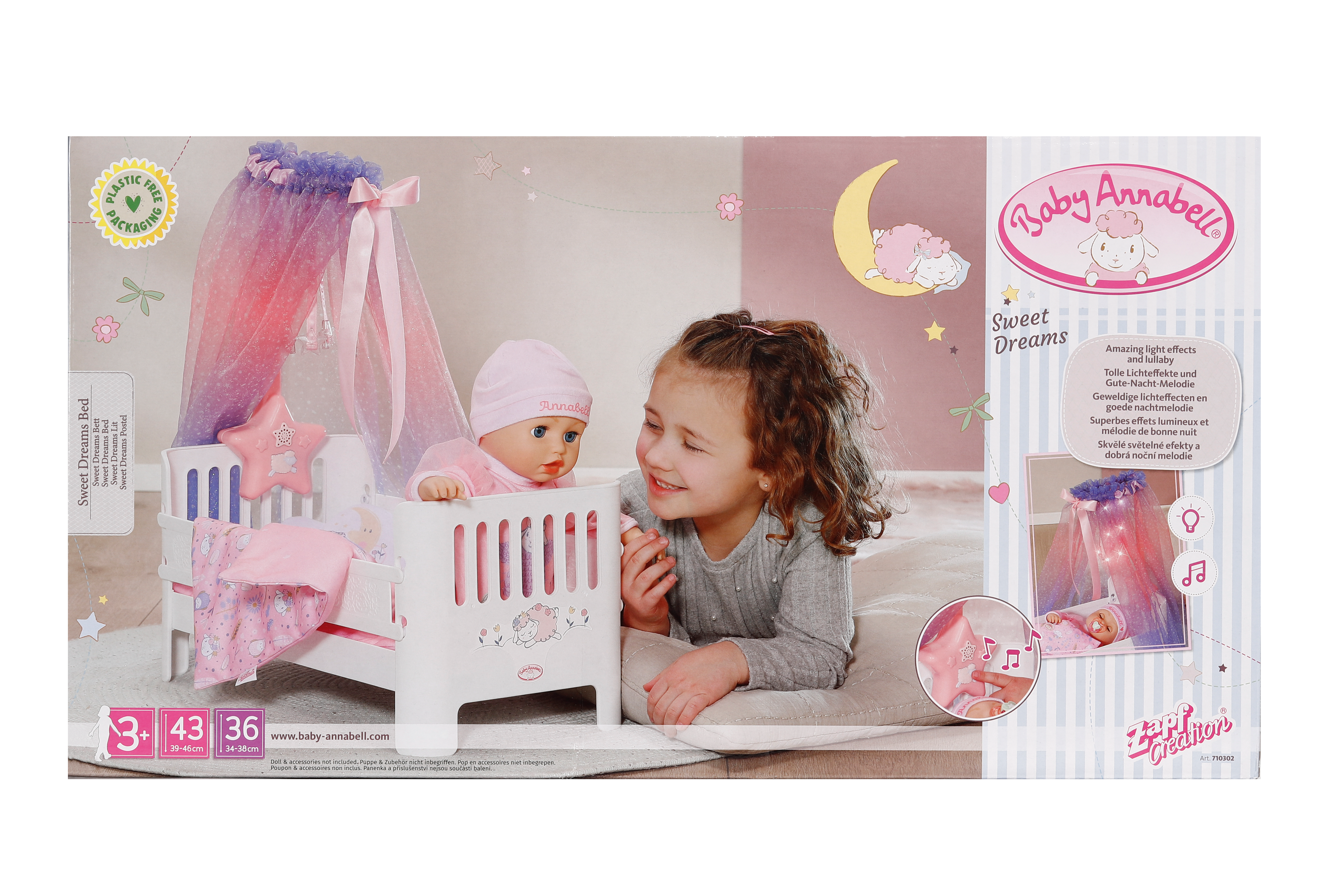Baby Annabell Sweet Dreams Bed with Light-Up Canopy