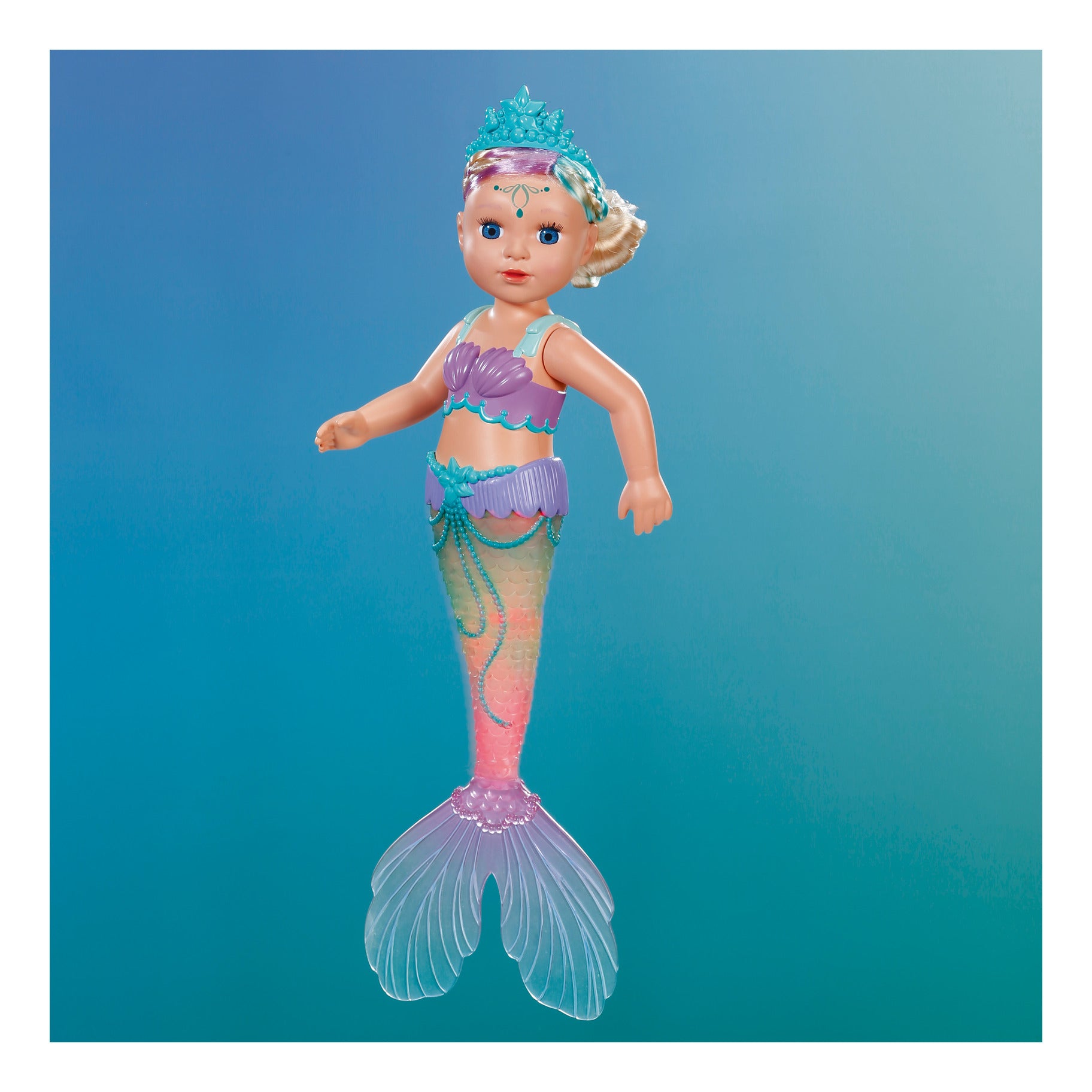 BABY born Mermaid 43cm Doll with Colour-Changing Light-Up Tail