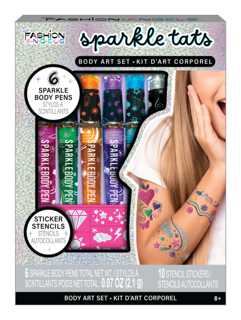 Fashion Angels Sparkle Tats Body Art Set with 6 Sparkle Pens and Stencils