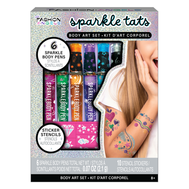 Fashion Angels Sparkle Tats Body Art Set with 6 Sparkle Pens and Stencils