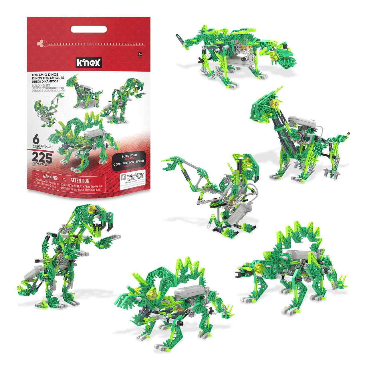 K'NEX Dynamic Dinos 225-Piece 6-in-1 Motorised Building Set