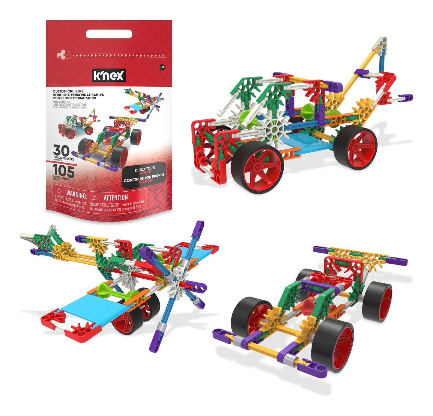 K'NEX Custom Cruisers 30 Model Vehicle Building Set with Storage Bag