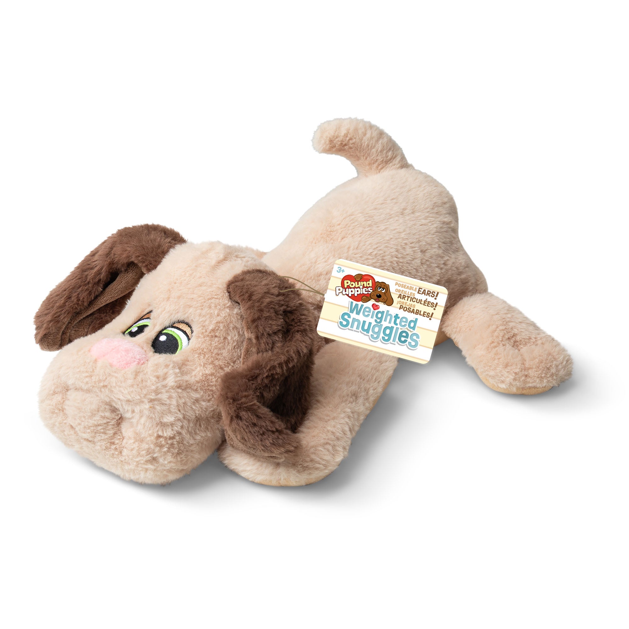 Pound Puppies Weighted Snuggles Tan Plush with Brown Ears