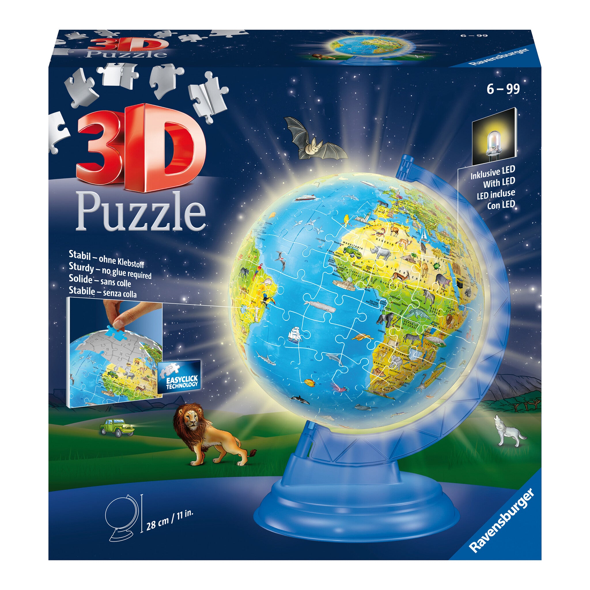 Ravensburger Light-Up Children's World Globe 3D Puzzle 180 Pieces