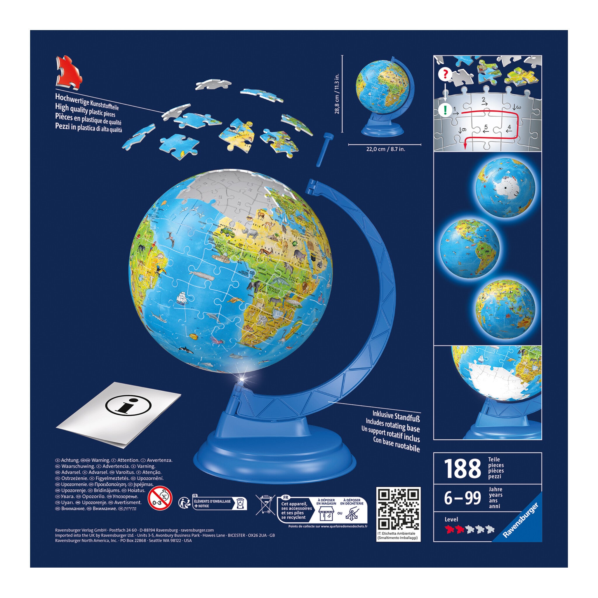 Ravensburger Light-Up Children's World Globe 3D Puzzle 180 Pieces