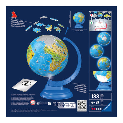 Ravensburger Light-Up Children's World Globe 3D Puzzle 180 Pieces