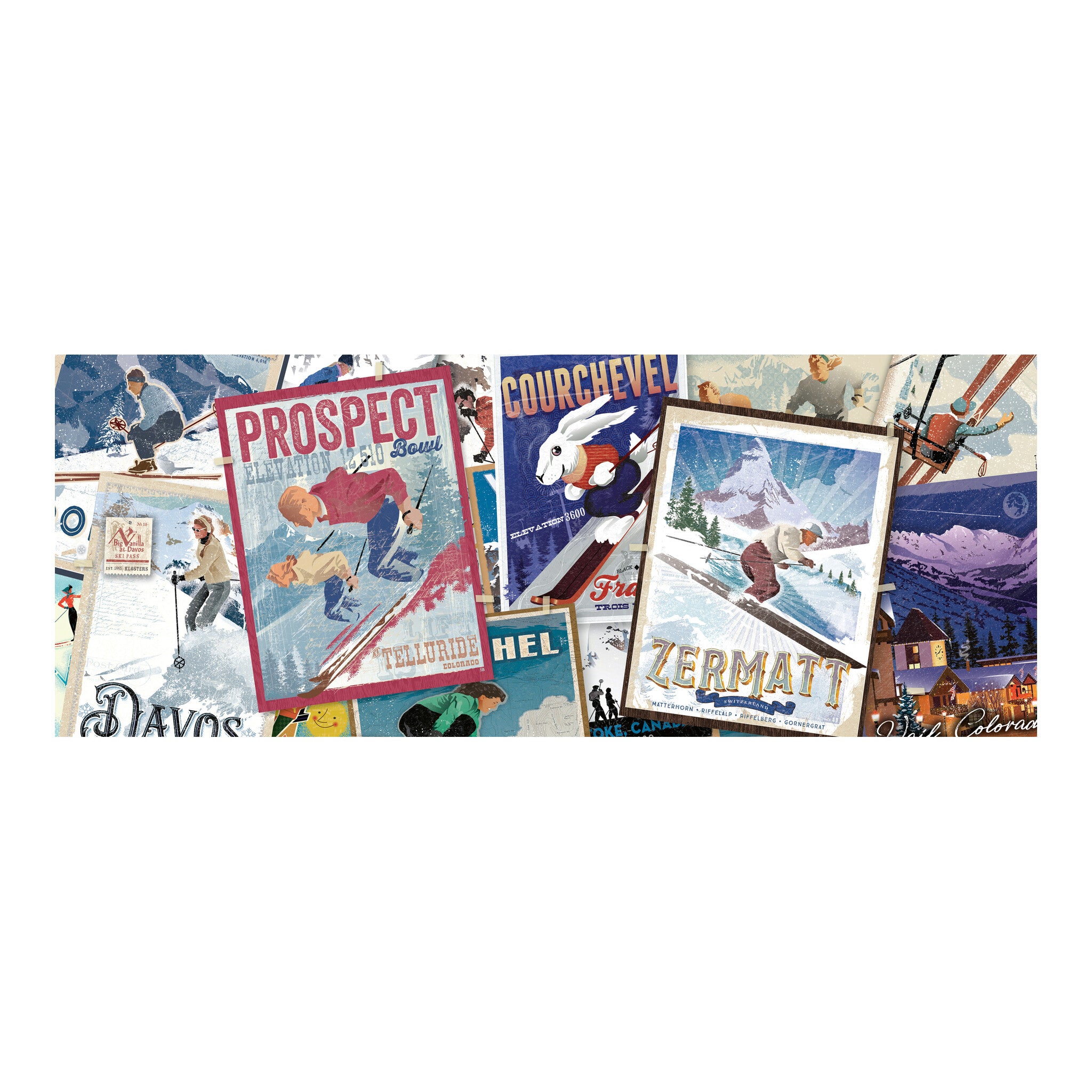 Ravensburger Retro Skiing Vintage Ski Posters Panorama 1000 Piece Jigsaw Puzzle