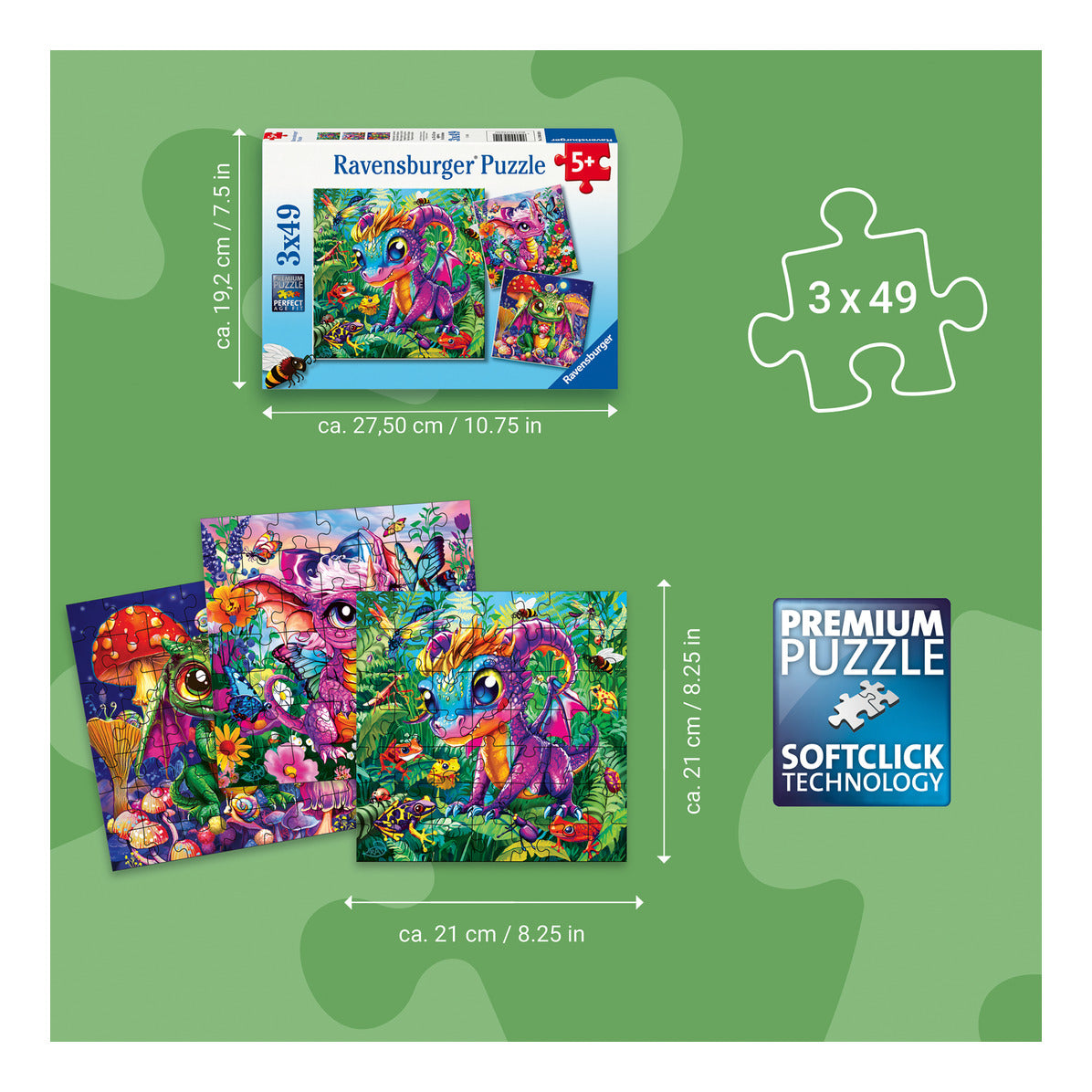 Ravensburger Baby Garden Dragons 3 x 49 Piece Jigsaw Puzzle Set