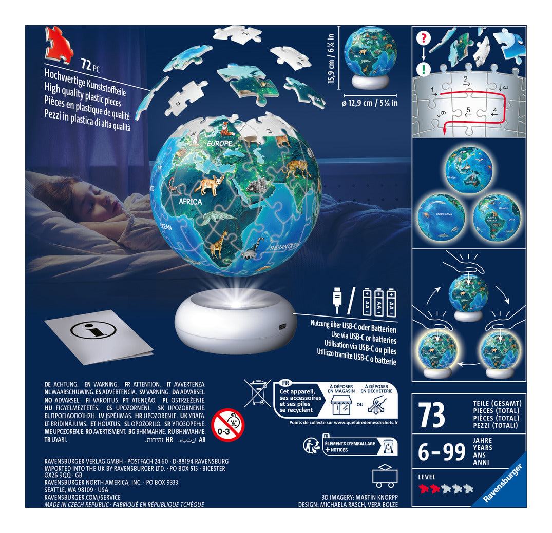 Ravensburger Earth at Night 3D Puzzle Night Light – 72 Pieces