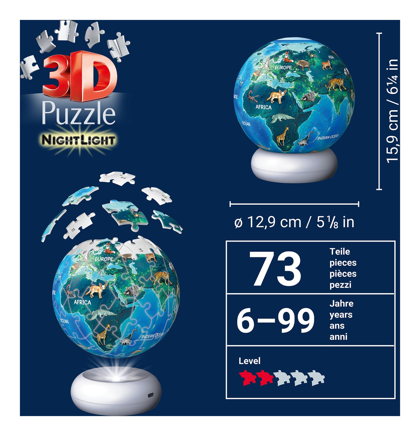 Ravensburger Earth at Night 3D Puzzle Night Light – 72 Pieces