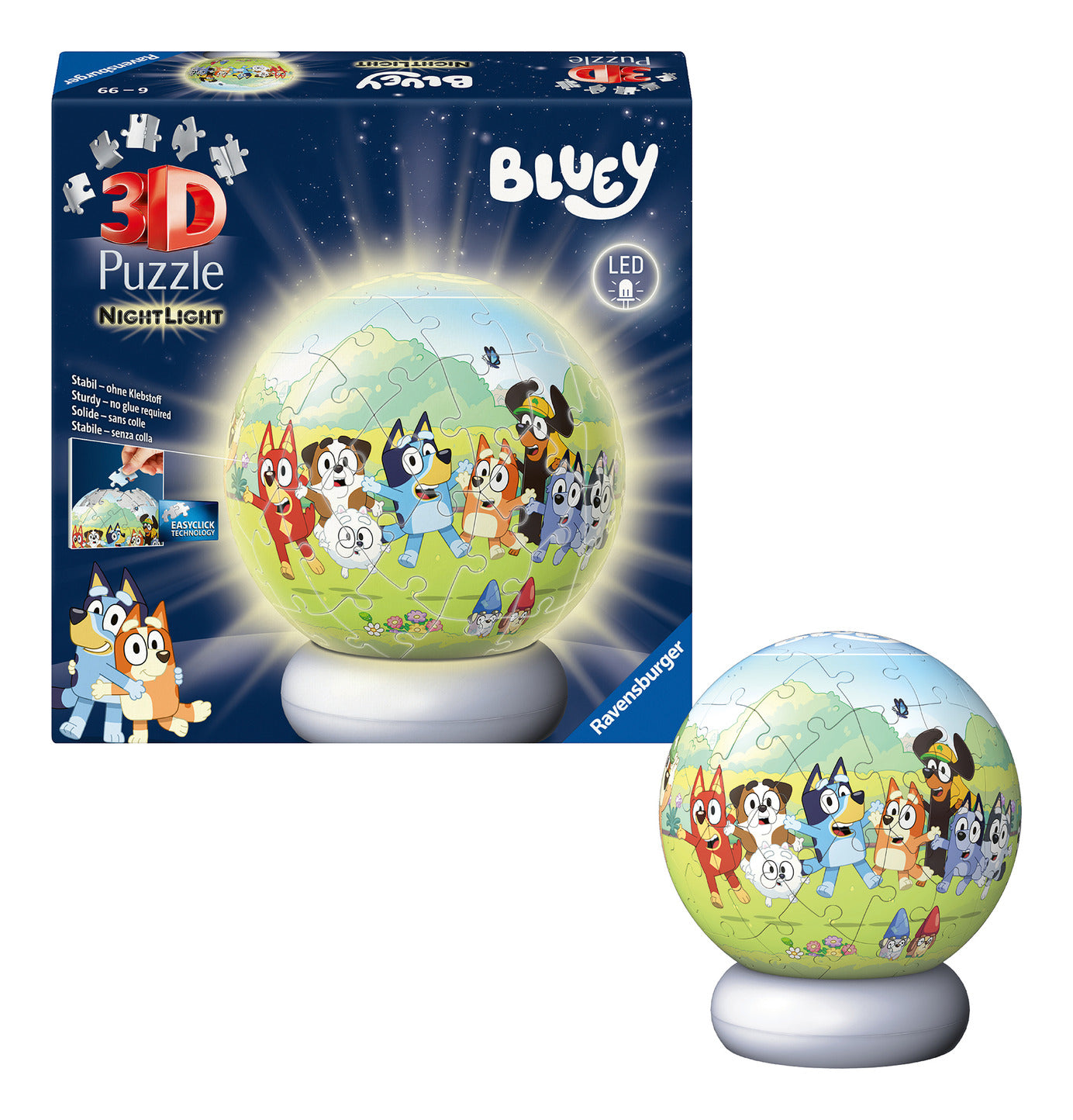 Ravensburger Bluey 3D Puzzle Ball Night Light – 72 Pieces