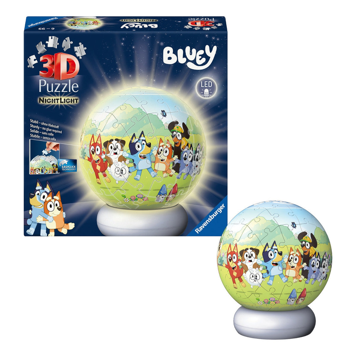 Ravensburger Bluey 3D Puzzle Ball Night Light – 72 Pieces