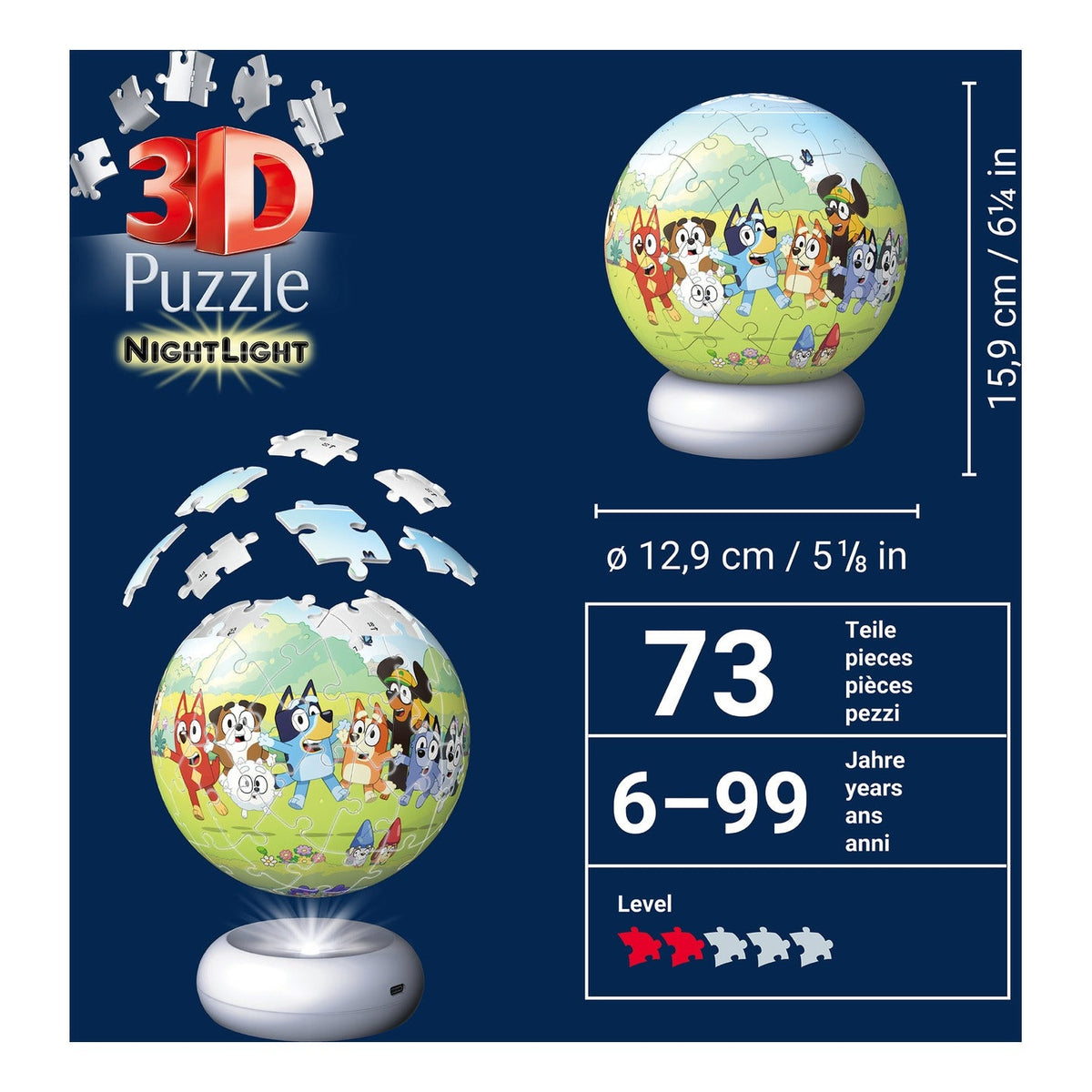 Ravensburger Bluey 3D Puzzle Ball Night Light – 72 Pieces