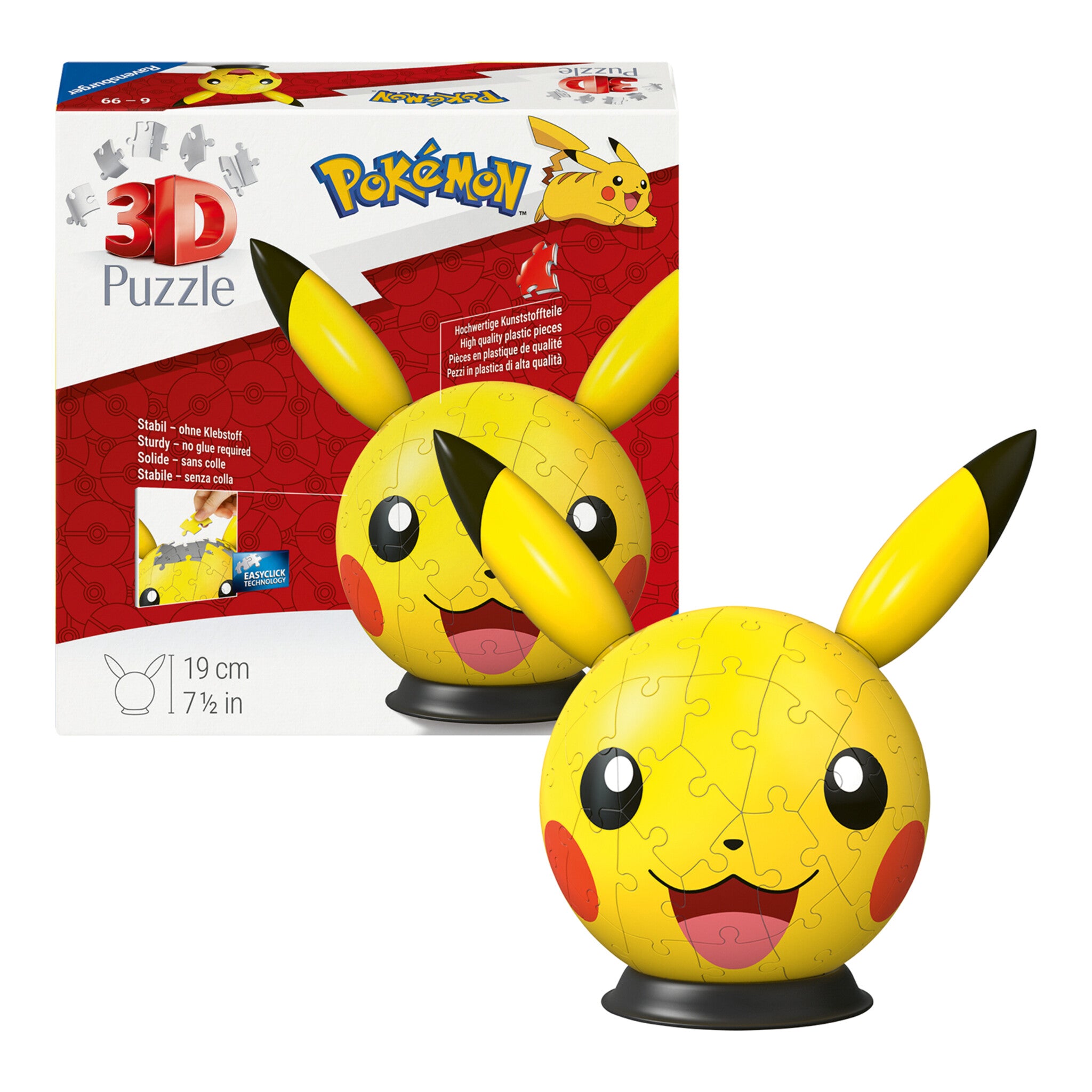 Ravensburger Pokémon Pikachu with Ears 3D Puzzle Ball, 72 Pieces