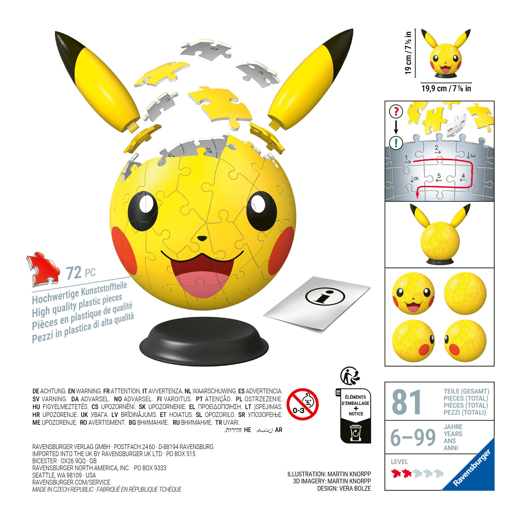 Ravensburger Pokémon Pikachu with Ears 3D Puzzle Ball, 72 Pieces