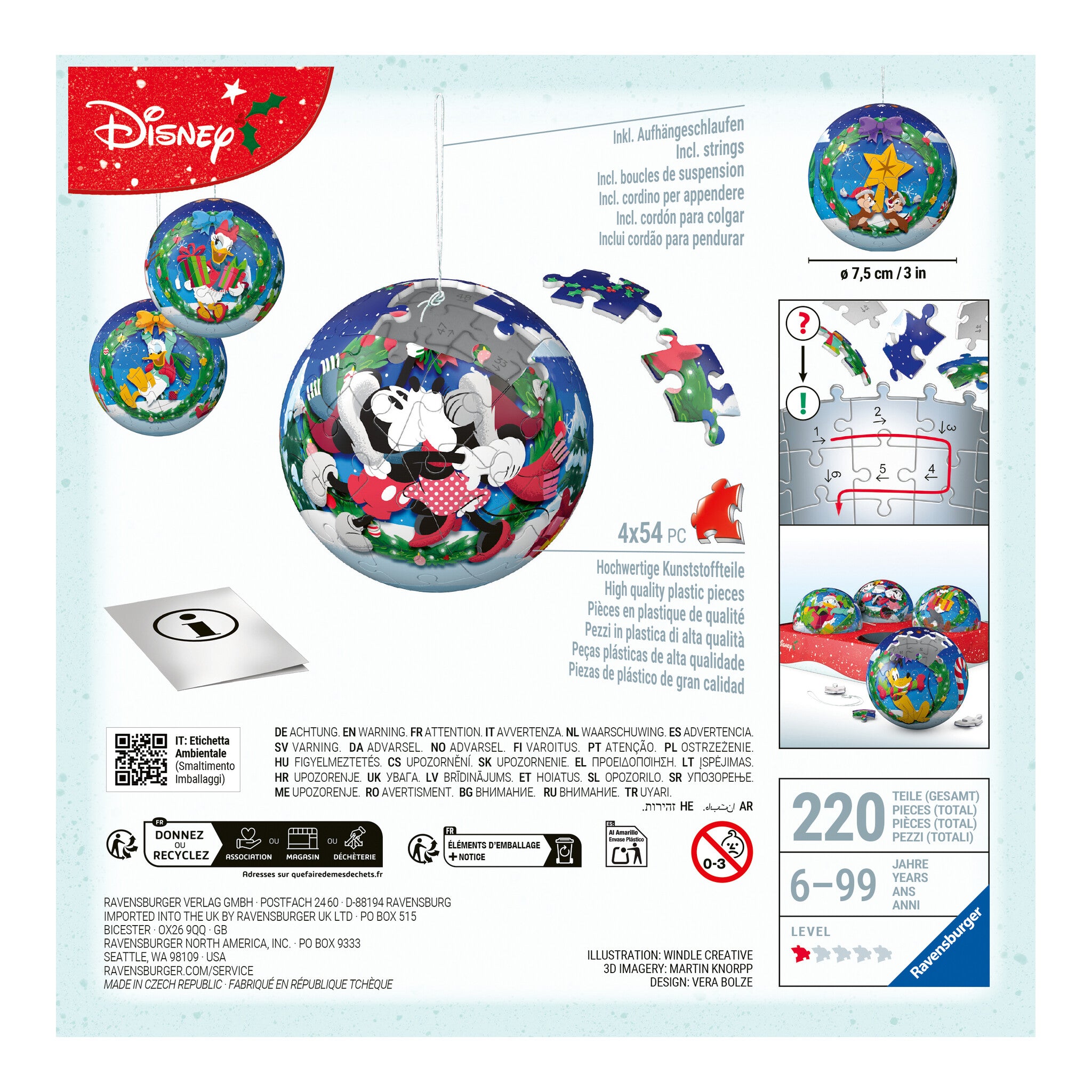Ravensburger Disney Christmas Baubles 4 x 54 Piece 3D Puzzle Set