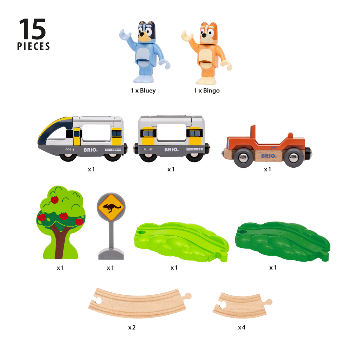 BRIO Bluey Train Set – 15-Piece Wooden Railway Set