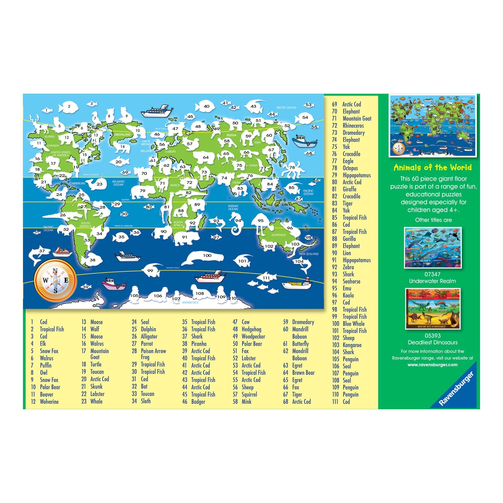 Ravensburger Animals of the World Giant Floor Puzzle 60pc