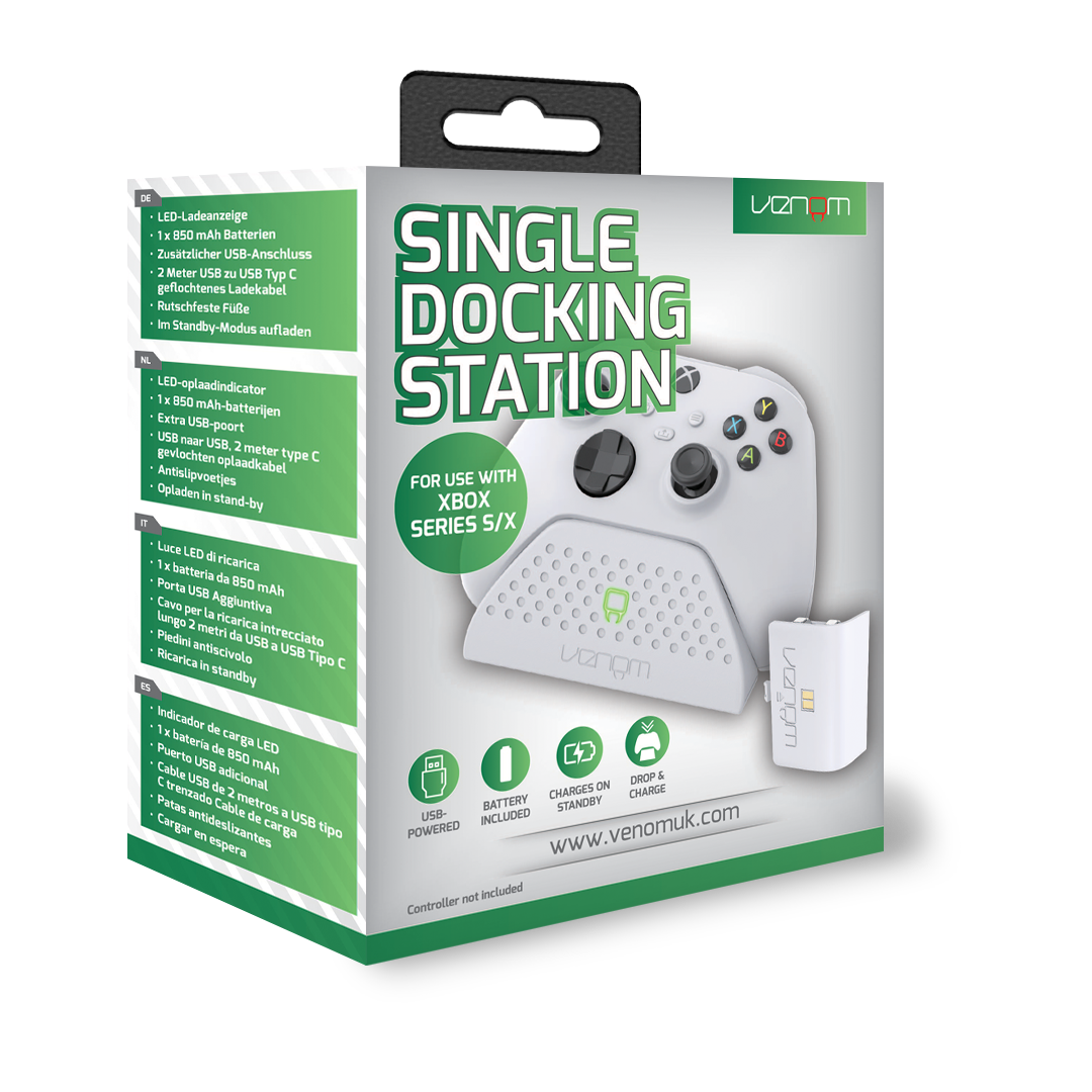 Venom Single Charging Dock with Battery Pack for Xbox Series X|S and Xbox One - White