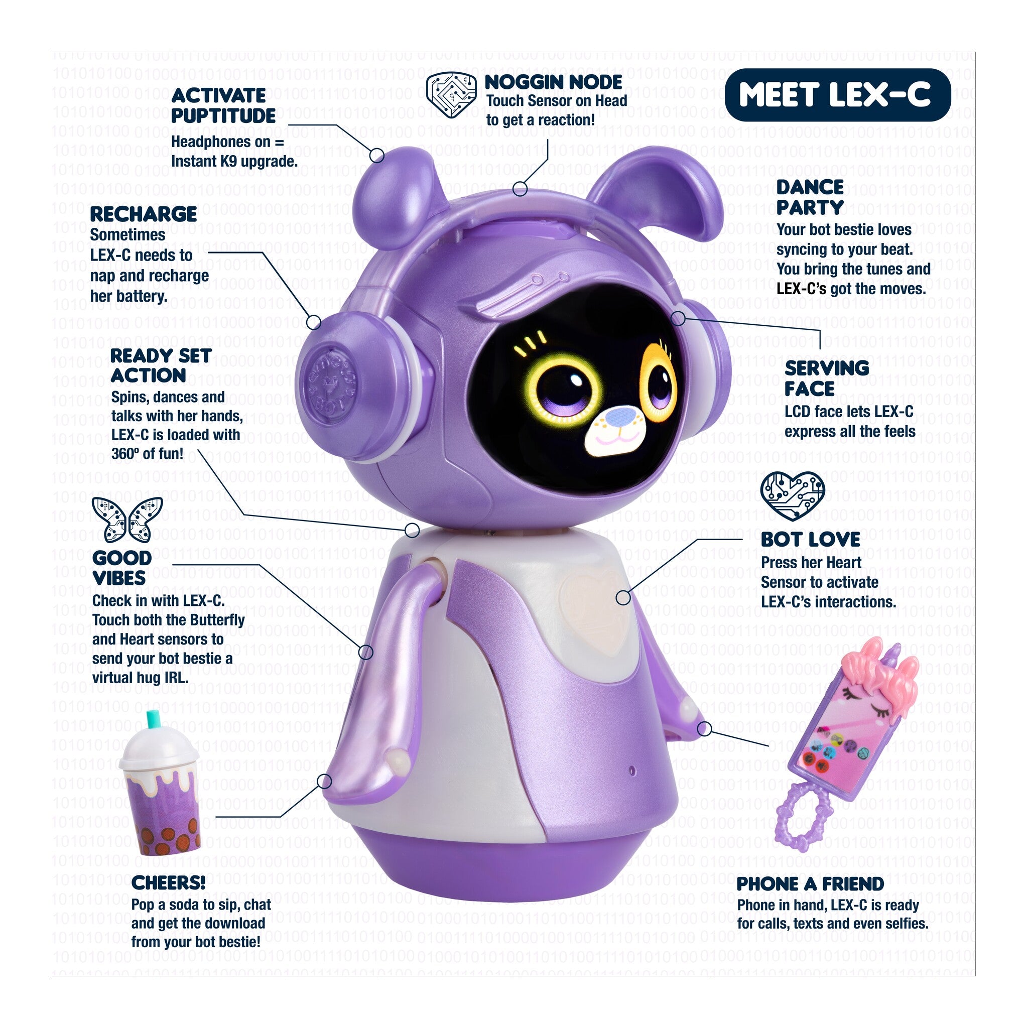 Just Play emotoBOT LEX-C Purple Interactive Robot Toy