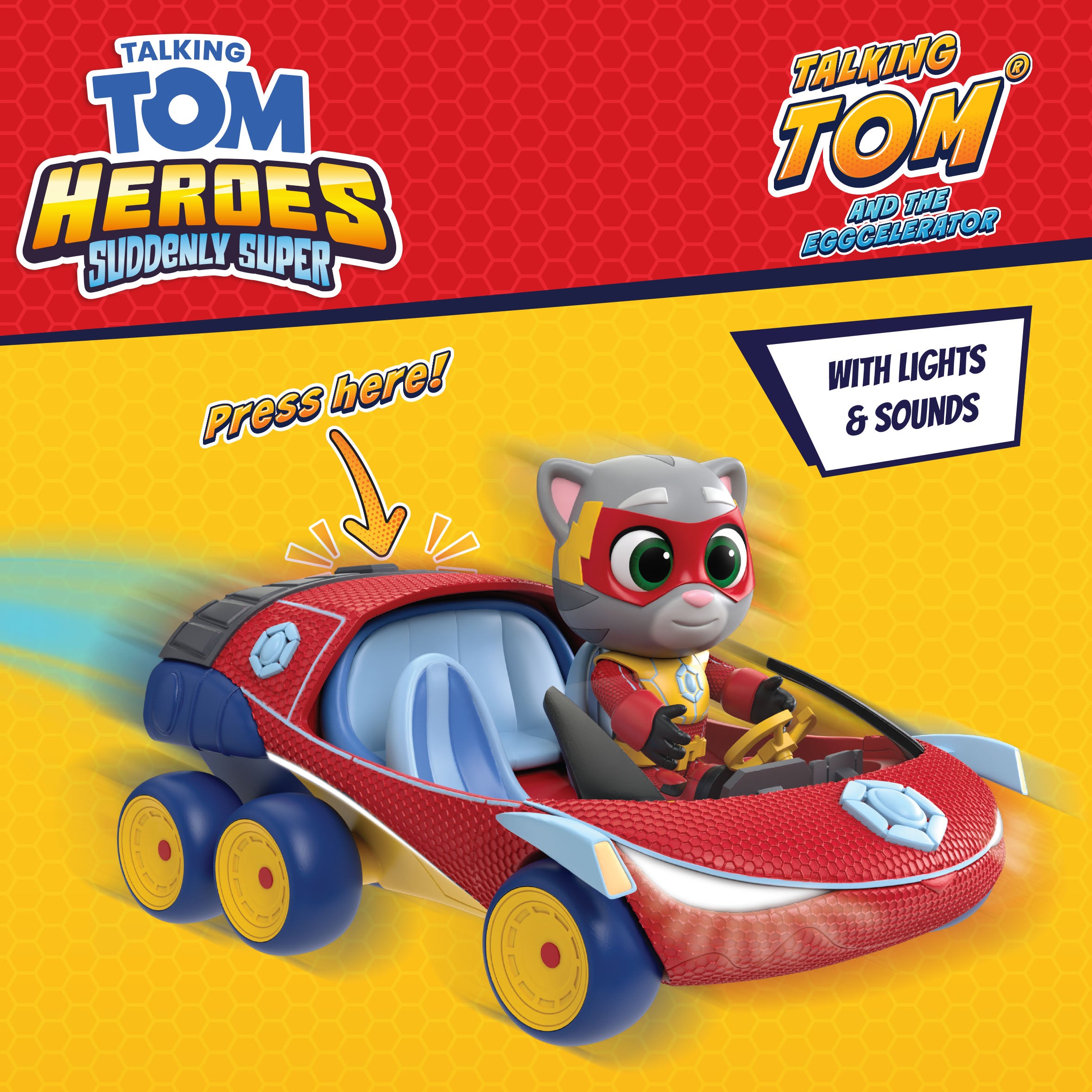 Talking Tom Heroes Suddenly Super 4-Inch Tom Figure and Car Set