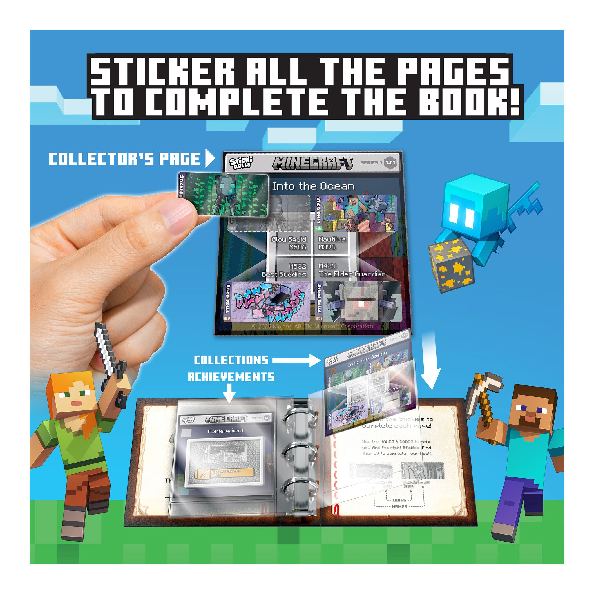 Sticki Rolls Minecraft Collectors Book with Wristband and 120 Stickers