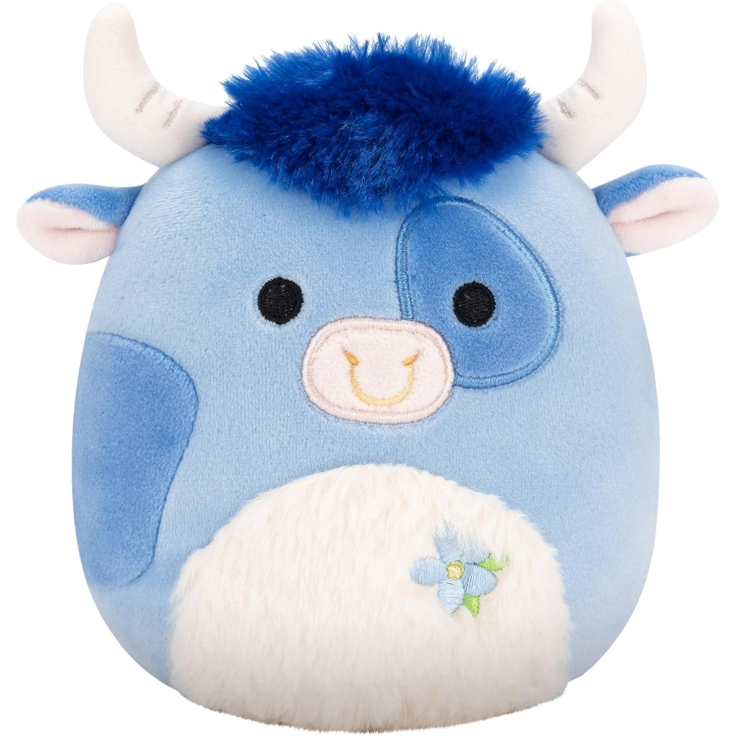 Squishmallow 7.5 Inch Easter 2025 - Bermayeh The Blue Bull With Fuzzy White Belly and Flower