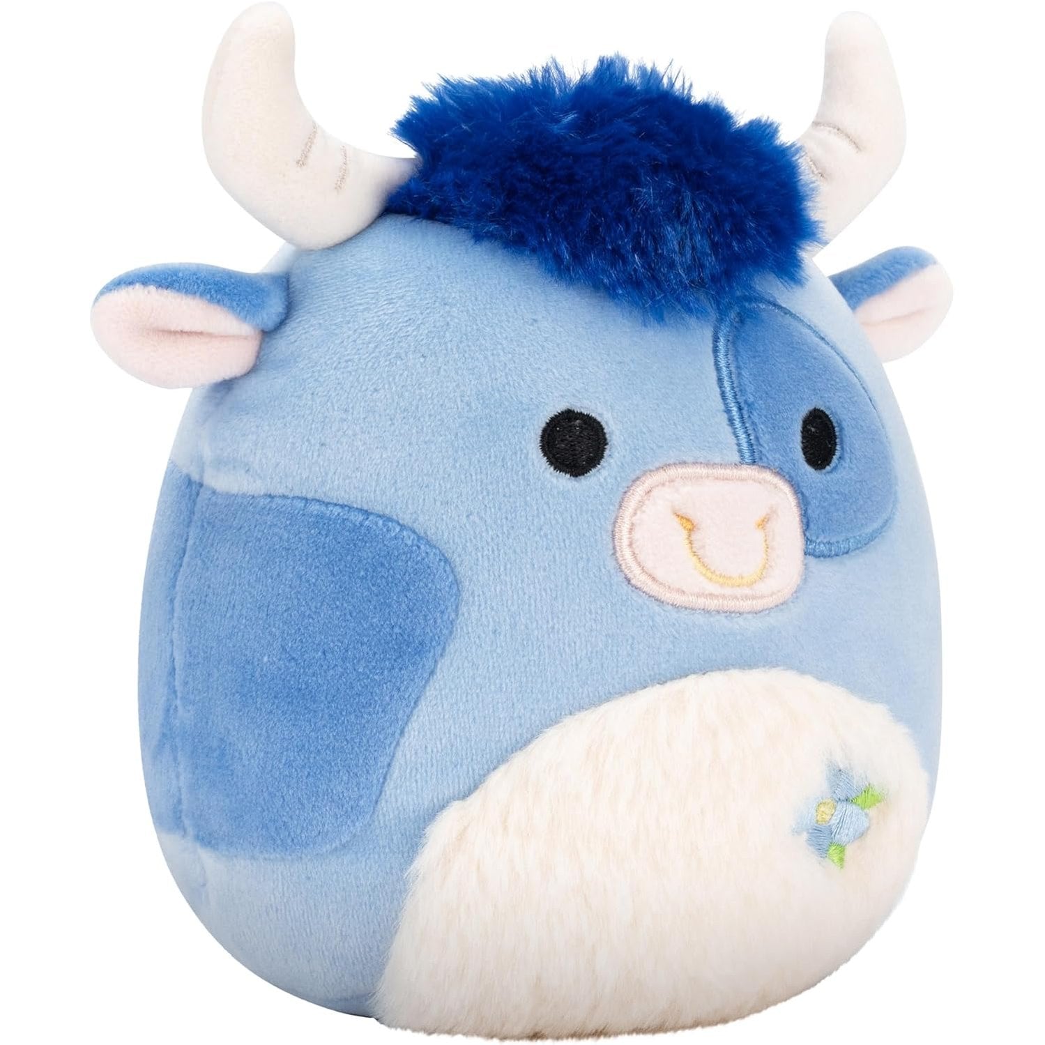 Squishmallow 7.5 Inch Easter 2025 - Bermayeh The Blue Bull With Fuzzy White Belly and Flower