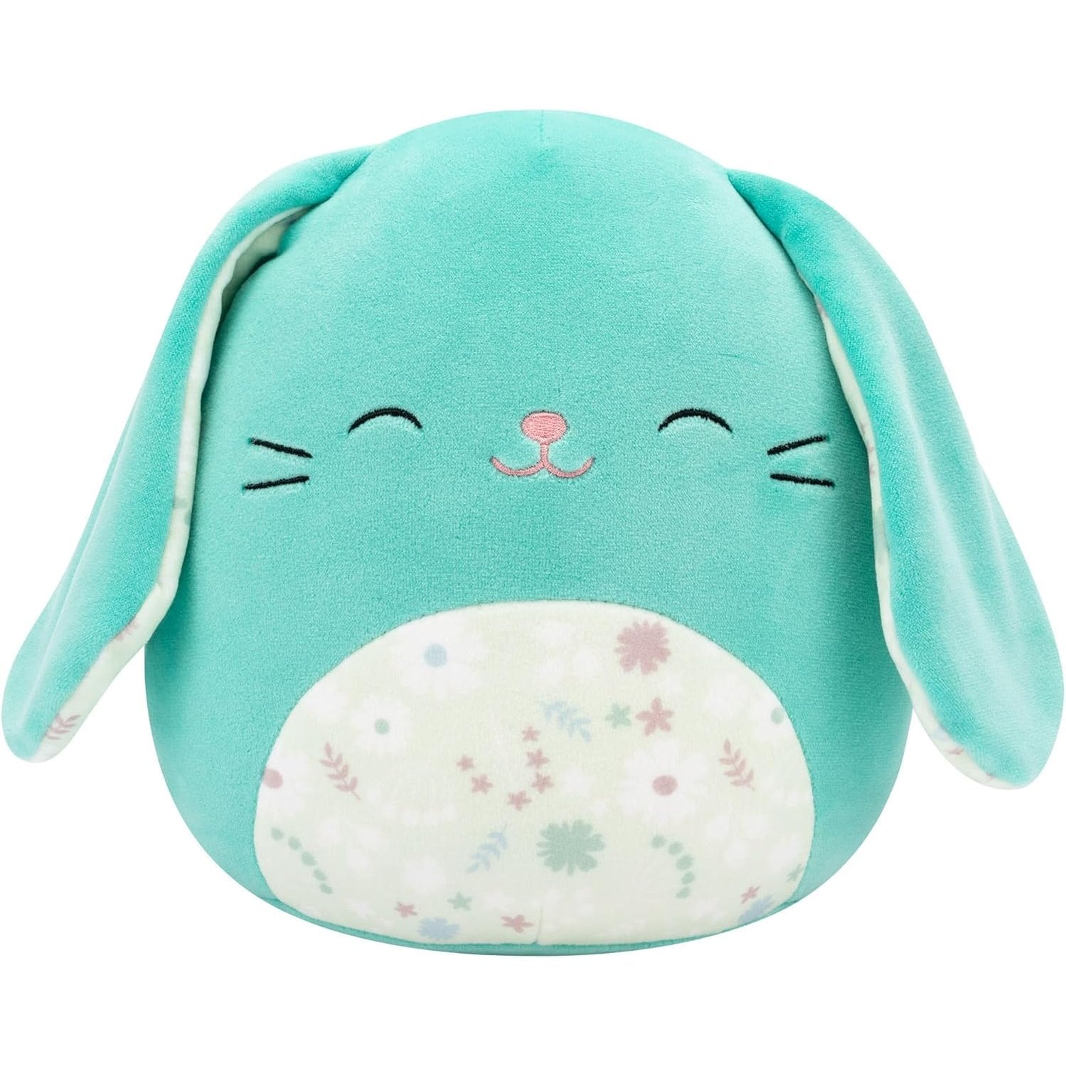 Squishmallow 7.5 Inch Easter 2025 - Regan - Turquoise Bunny With Closed Eyes and Floral Bell