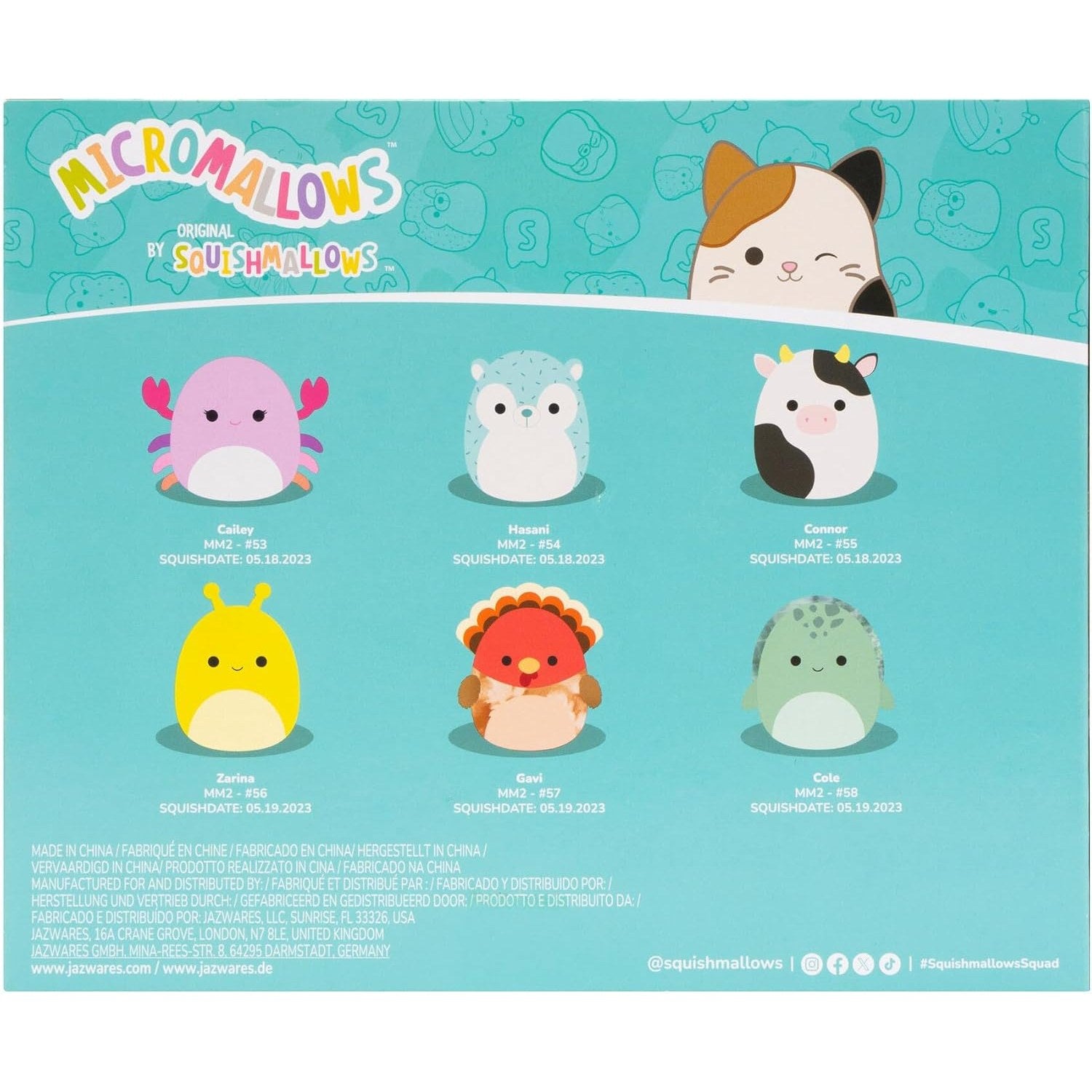 Micromallows by Squishmallow 2.5 Inch Plush - Cailey Crab, Cole Turtle, Connor Cow, Gavi Turkey, Hasani Hedgehog, Zarina Banana Slug