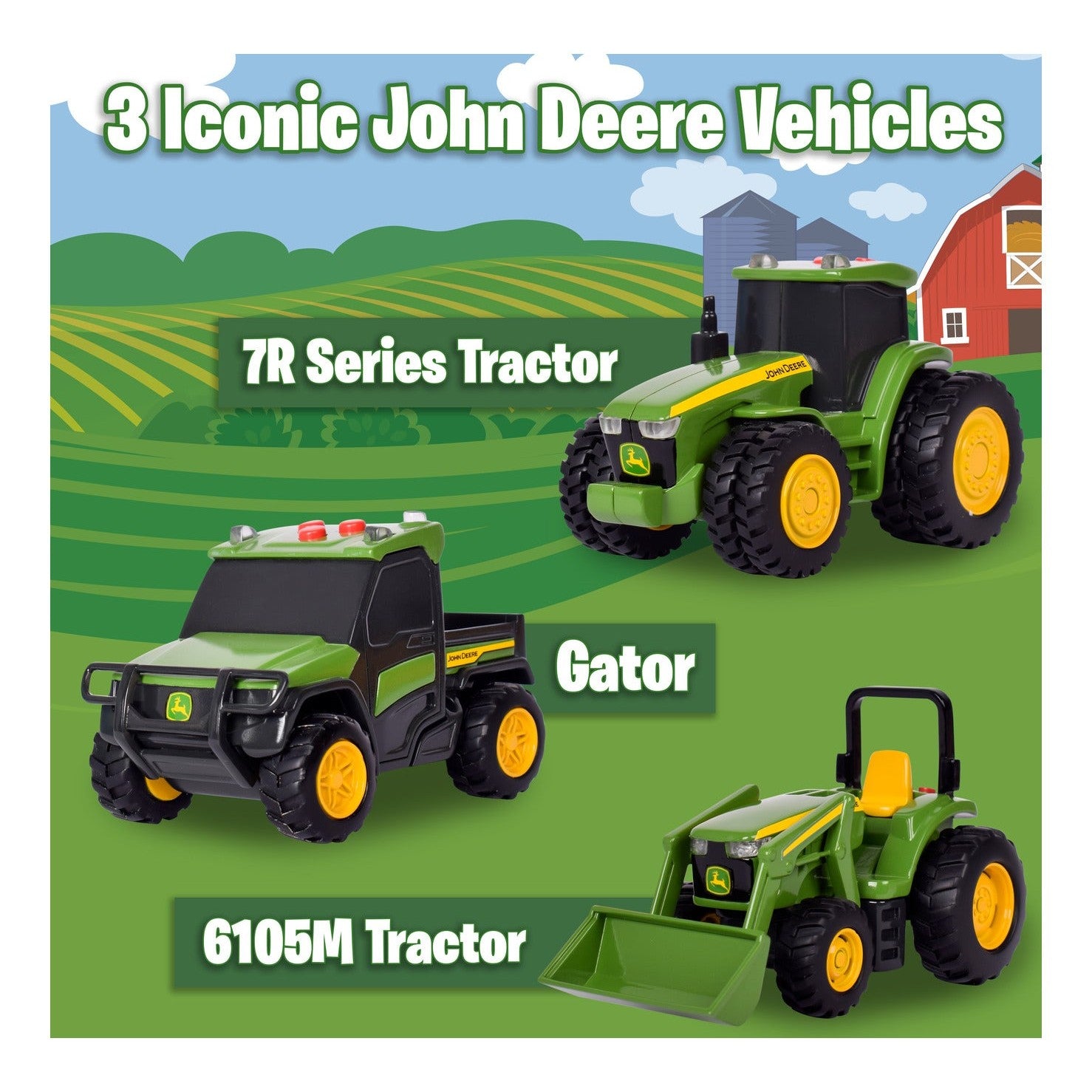 TOMY John Deere Mini Farm Vehicles 3 Pack with Lights and Sounds