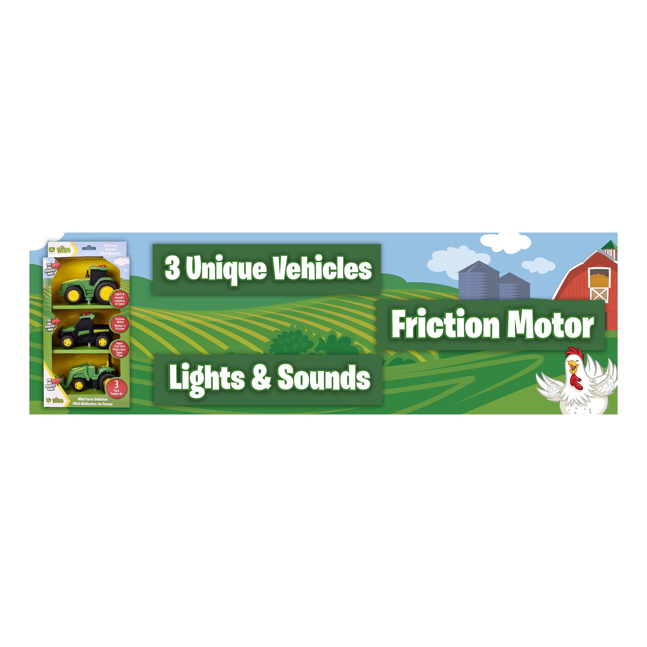 TOMY John Deere Mini Farm Vehicles 3 Pack with Lights and Sounds