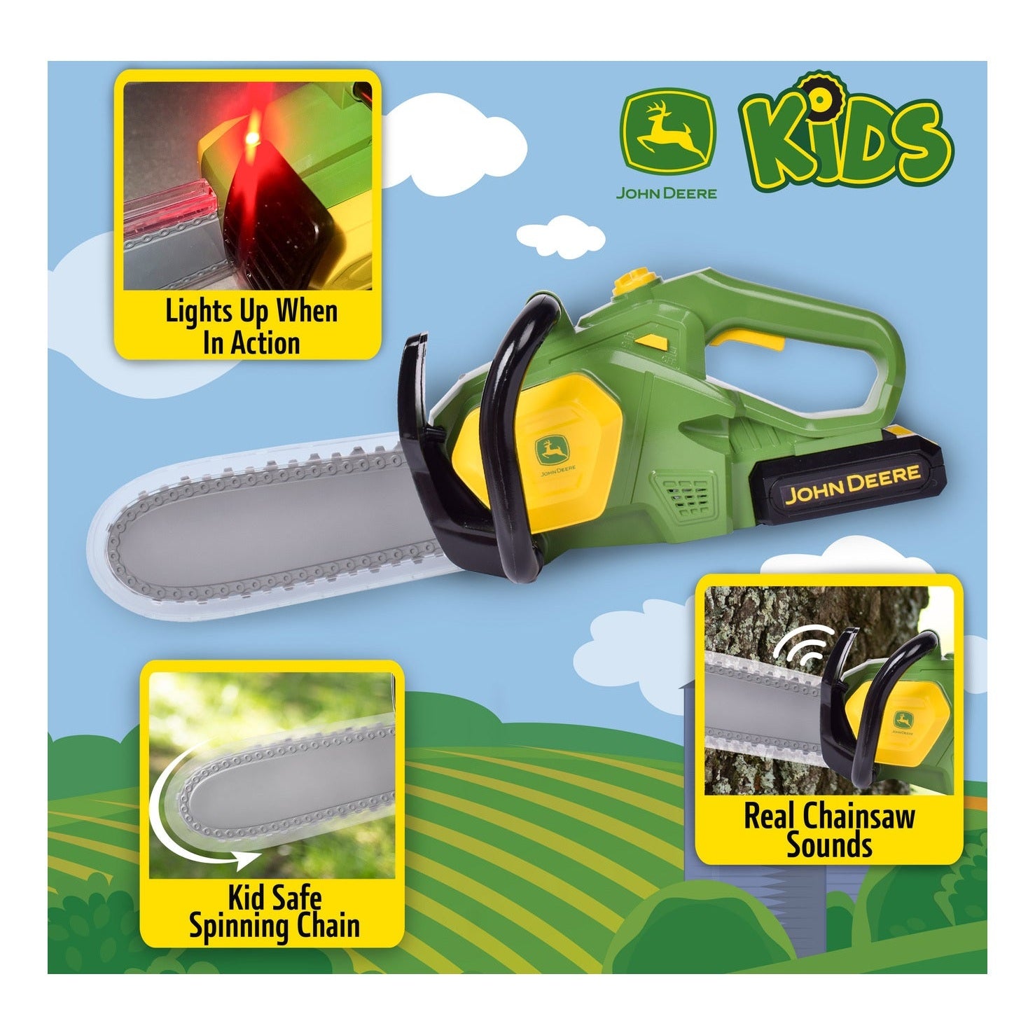 John Deere Motorised Chainsaw Toy with Lights and Sounds