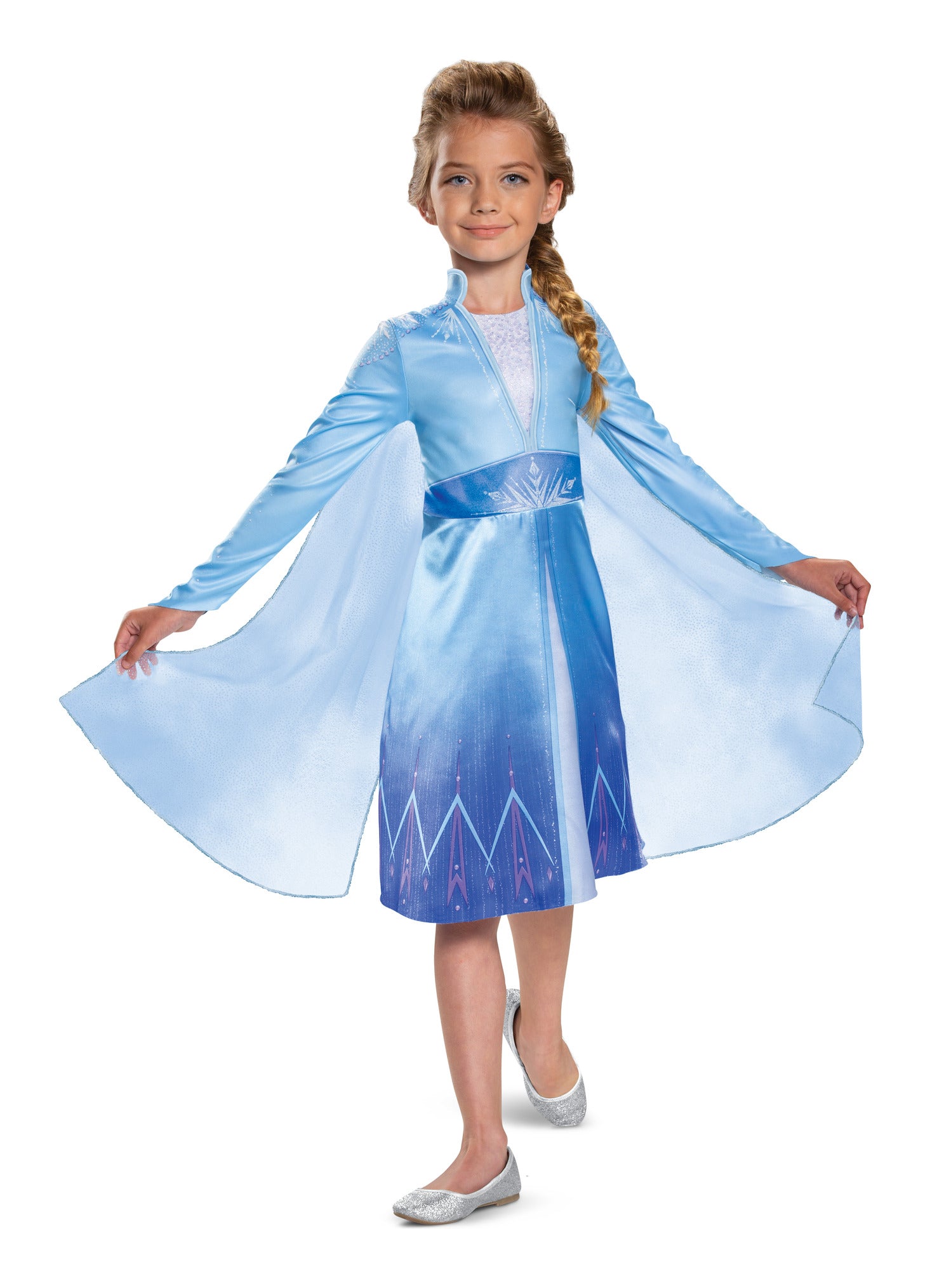 Disney Frozen 2 Elsa Travelling Classic Costume Dress with Cape, Medium 7-8 Years