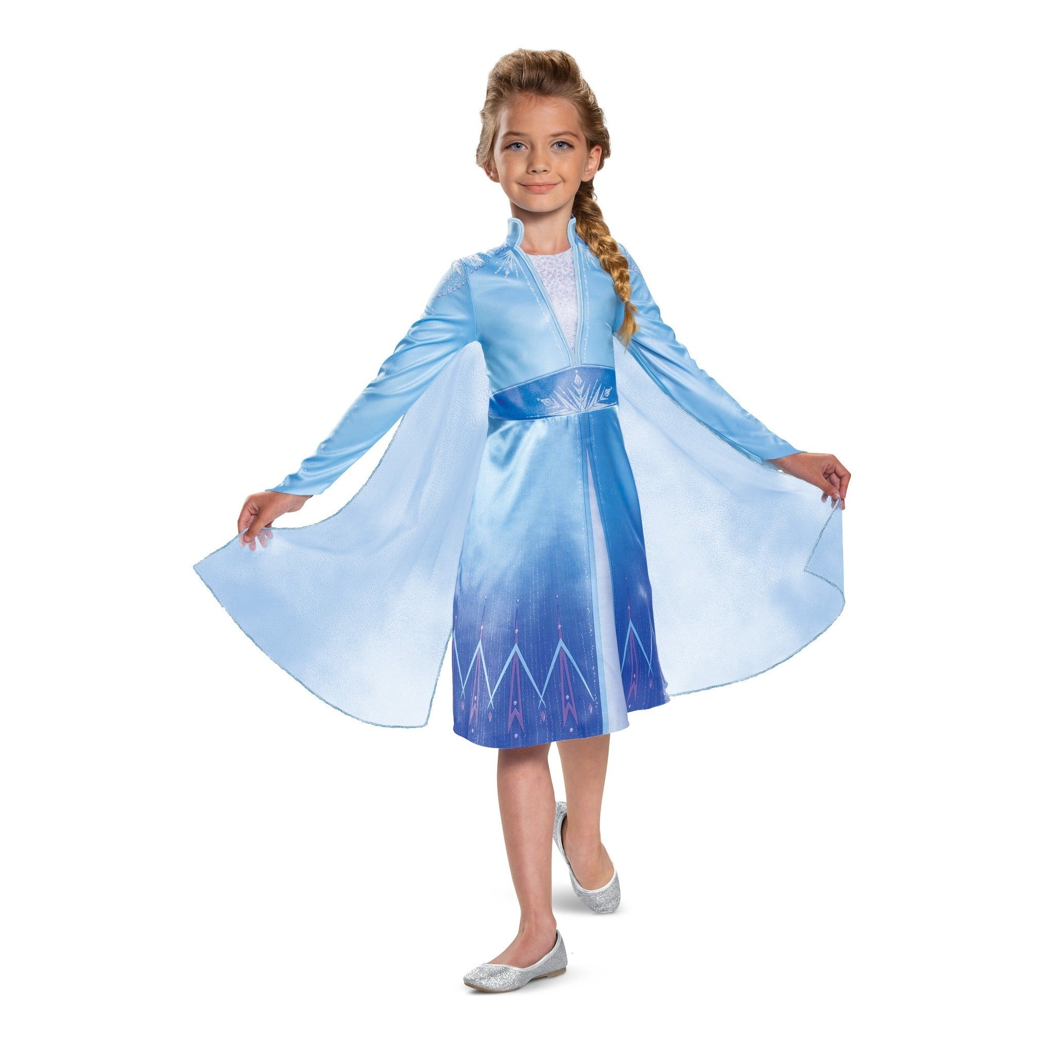 Disney Frozen 2 Elsa Travelling Classic Costume Dress with Cape, Medium 7-8 Years