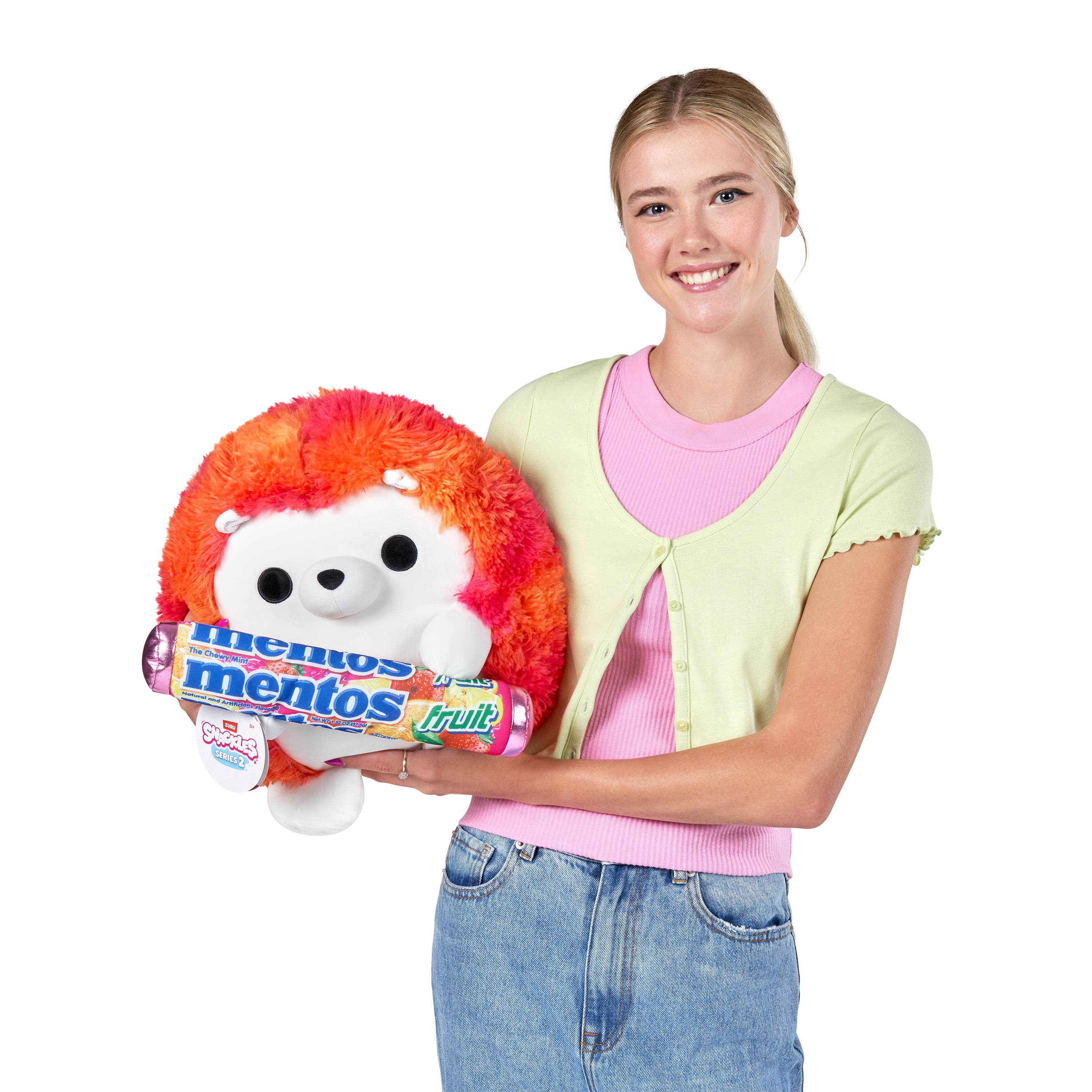 Snackles Super Sized 14 inch Squishy plush Hedgehog & Mentos (Fruit)