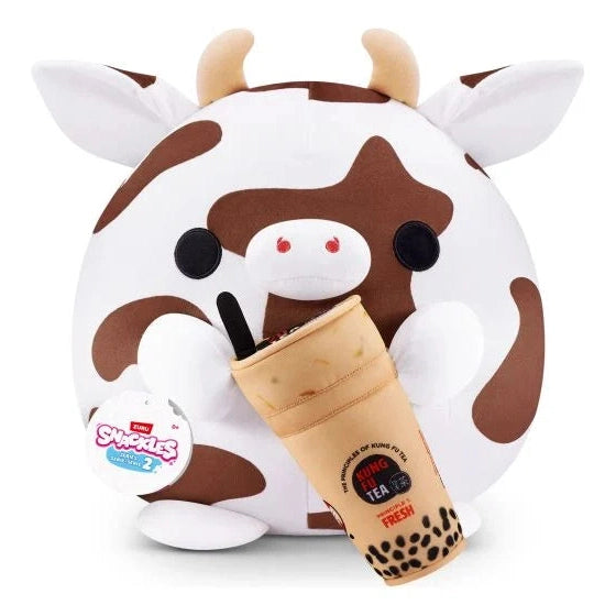 Snackles Super Sized 14 inch Squishy plush  Cow & Kung Fu Tea