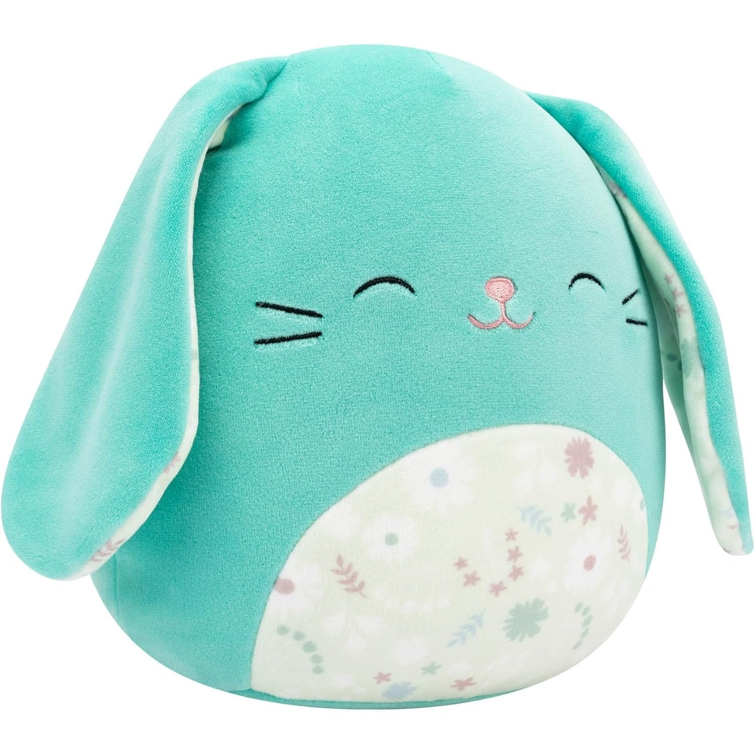 Squishmallow 7.5 Inch Easter 2025 - Regan - Turquoise Bunny With Closed Eyes and Floral Bell