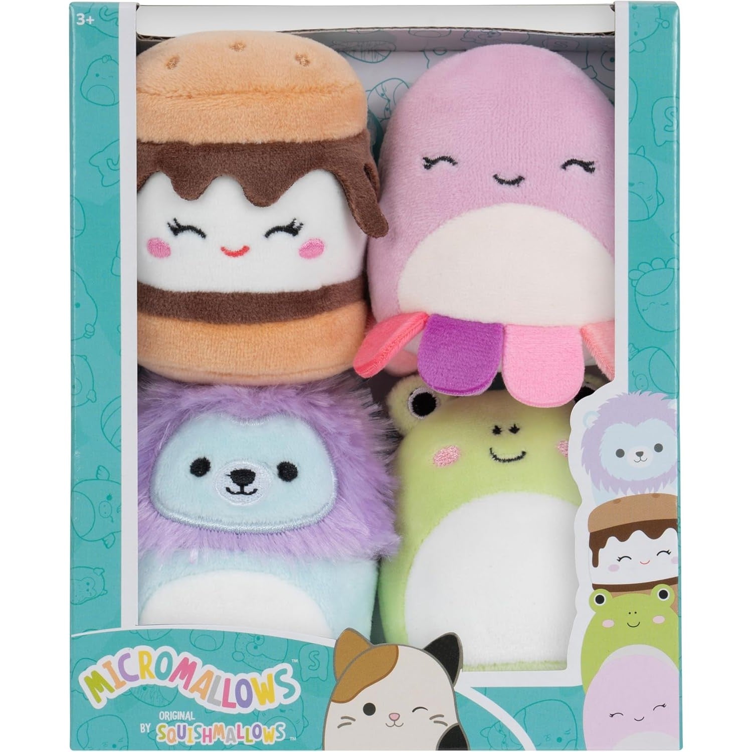 Micromallows by Squishmallow  2.5 Inch Plush - Carmelita S'mores, Jeanne Octopus, Luciano Lion, Wendy Frog